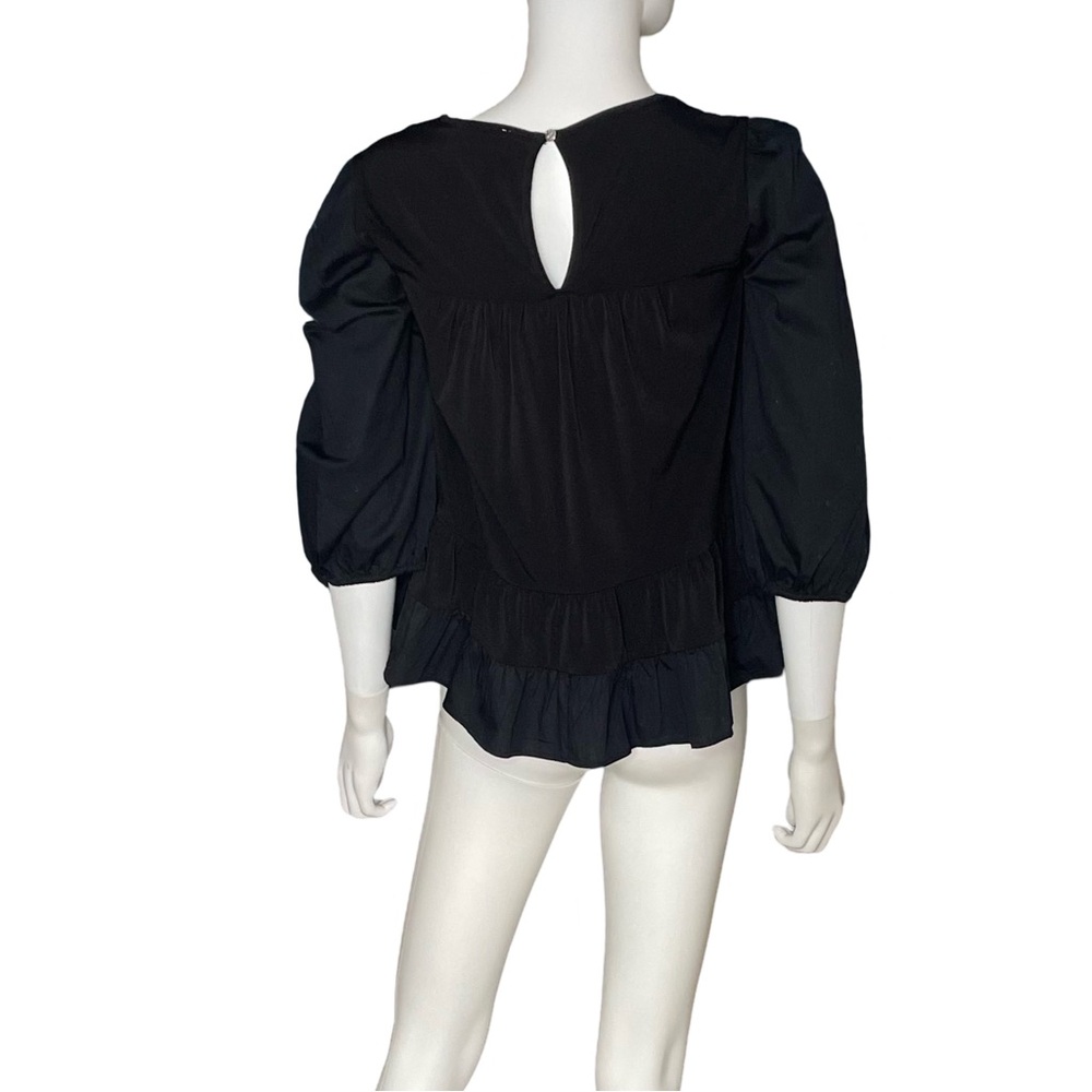 CeCe Peplum Long Sleeve Blouse Black Women’s Sz S - Picture 3 of 6